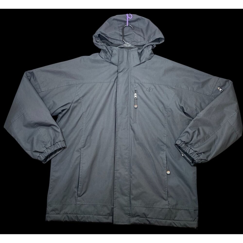 NordicTrack Mens Black Hooded Winter Jacket M Adjustable Cuffs Pockets Fleece